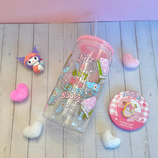 Girl who loves books-Glass cup 16oz
