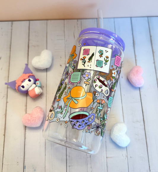 Floral book break-Glass cup 16oz